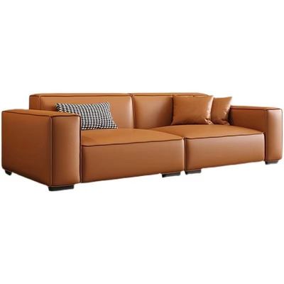 kaufen Ledernes kundenspezifisches Sofa Bed Straight Row Minimalist-Wohnzimmer-Hauptschicht-Rindleder-Karamell-Farbe online manufacture