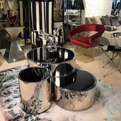 Moderner Edelstahl-galvanisierter Couchtisch stellte runden Metallbeistelltisch ein