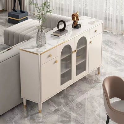 Guter Preis Weiße Luxusanrichte-Kabinette marmorn Facetten-Metallglastür-Gewohnheit online