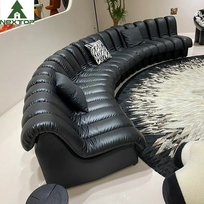 Schwarzes ledernes gebogenes Klavier-Sofa Large Lobby Set For-Hotel-Luxuslandhaus