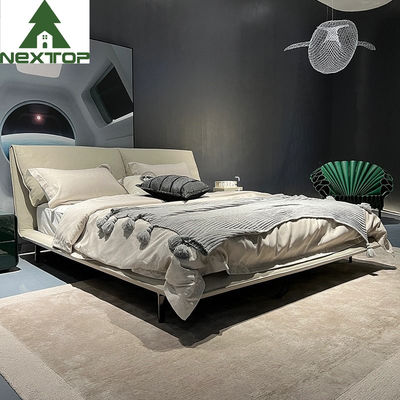 Edelstahl gepolstertes Schlafzimmer Set modernes weißes Leder Kingsize Bett