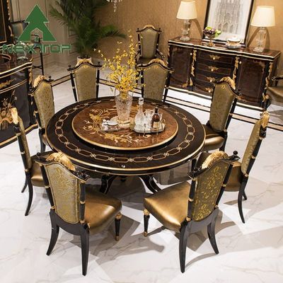 Luxus-Esszimmer-Set Klassische Antike Rundtisch aus Holz mit Drehtisch