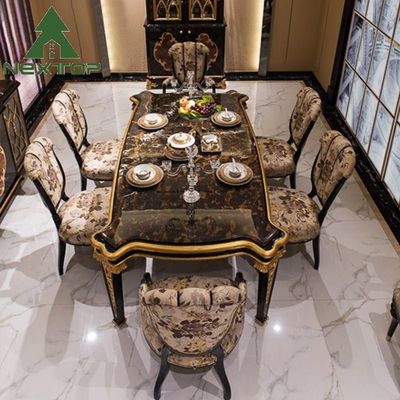 British Royal Style Esstisch Set 6 Sitzplätze Luxus Holz Esstisch Set