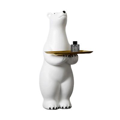 Kreativer weißer Eisbär Nebentisch Großer Boden Stand Dekor mit Teetray