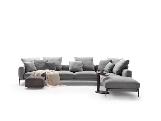 Hotel Büro L-Form Ecke Langes Sofa Hochwertige Leinen schwarze Eisen Füße Sofa