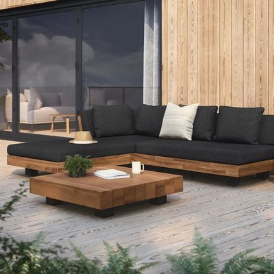 L-Form Sektionsgewebe Außensofa Bett mit Holzrahmen für Dach Terrasse